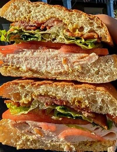 Ham burger with lots of toppings